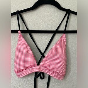 GUESS Y2K Triangle Halter String Bikini Top Gingham Lined Sexy Summer Beach Swim
